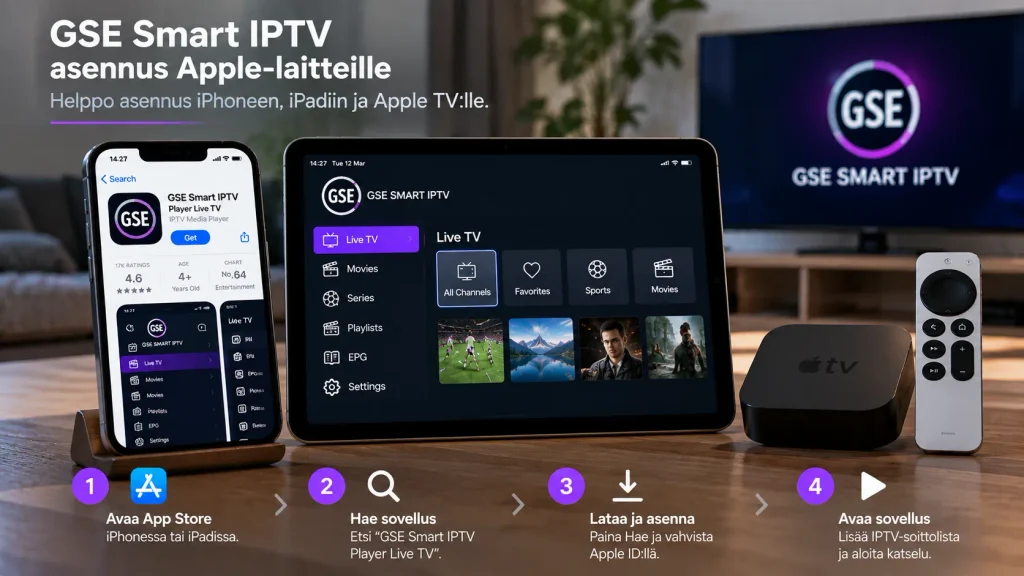 GSE Smart IPTV asennus iPhoneen iPadiin ja Apple TV:lle