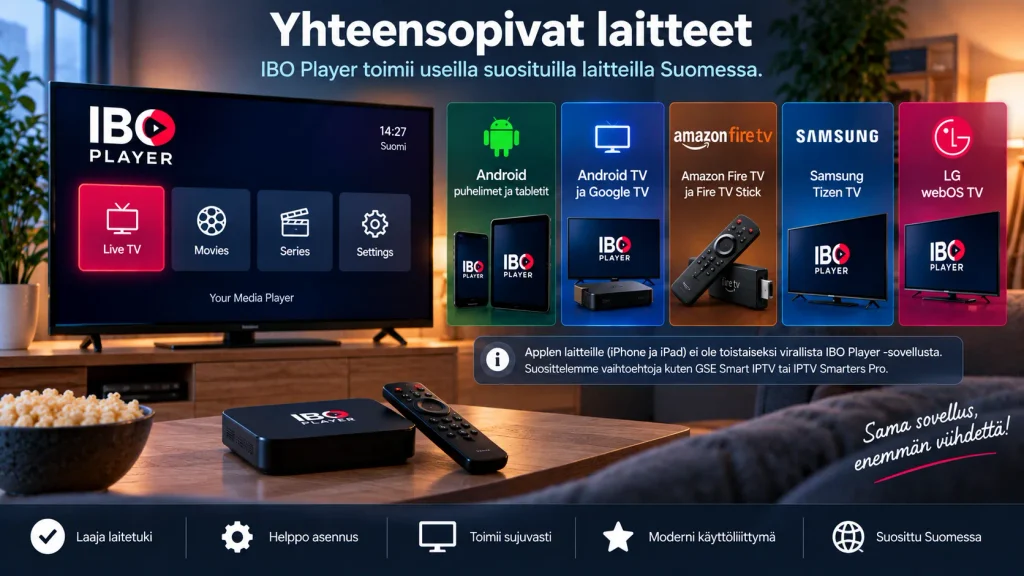 IBO Player yhteensopivat Android TV Samsung LG ja Fire TV laitteet