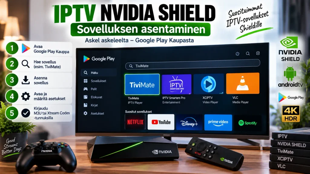 TiviMate IPTV -sovelluksen käyttö Nvidia Shield TV:llä