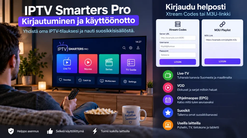IPTV Smarters Pro kirjautuminen Xtream Codes ja M3U-linkillä