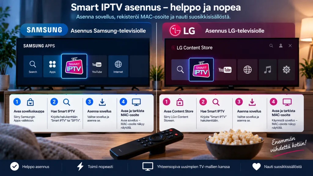 Smart IPTV asennus Samsung ja LG televisiolle