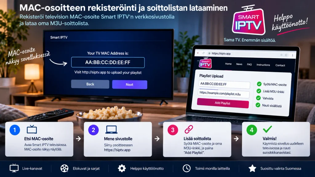 Smart IPTV MAC-osoitteen rekisteröinti ja M3U-soittolistan lataaminen