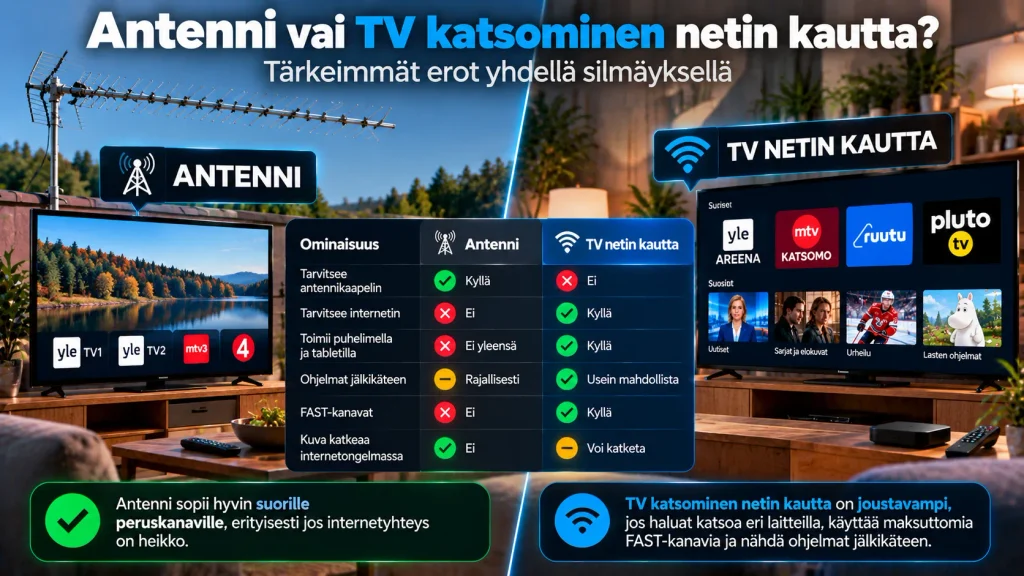 Antenni vai TV katsominen netin kautta – tärkeimmät erot