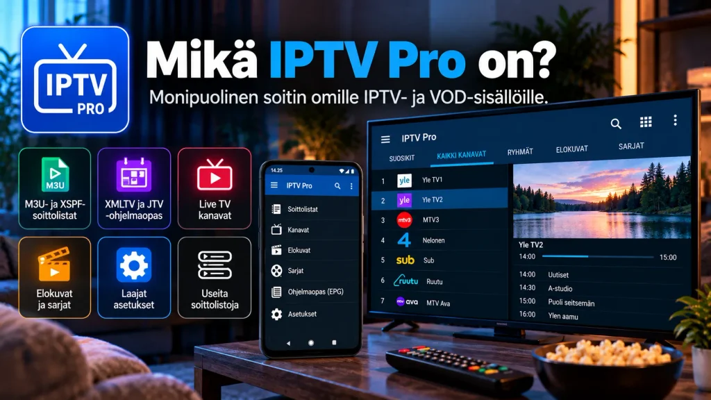Mikä IPTV Pro on – Android-soitin M3U-, XSPF- ja XMLTV-tuella