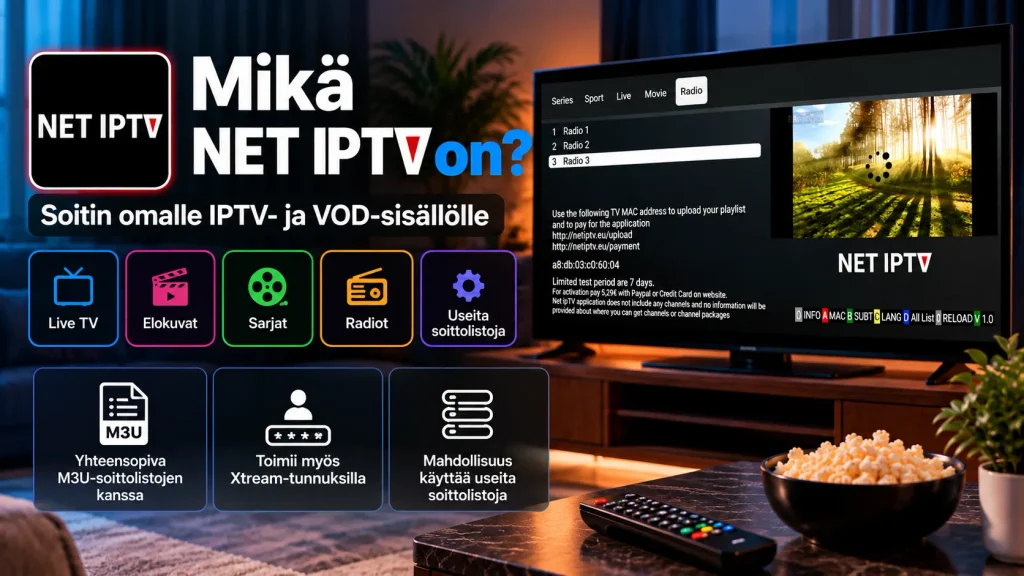 Mikä Net ipTV on – NET IPTV -soitin M3U- ja Xtream-soittolistoille