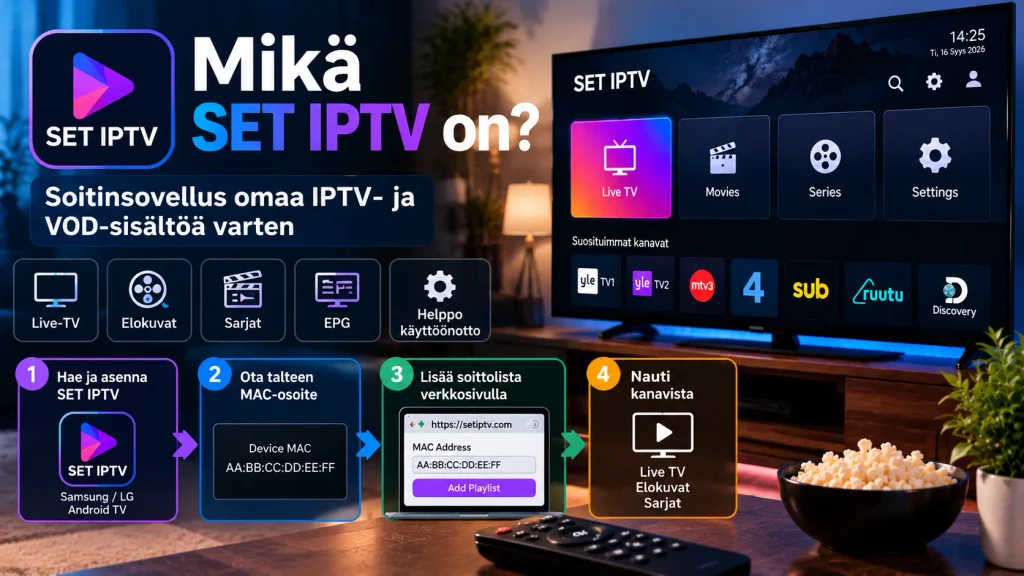 Mikä SET IPTV on – IPTV- ja VOD-sisällön katselu Smart TV:llä