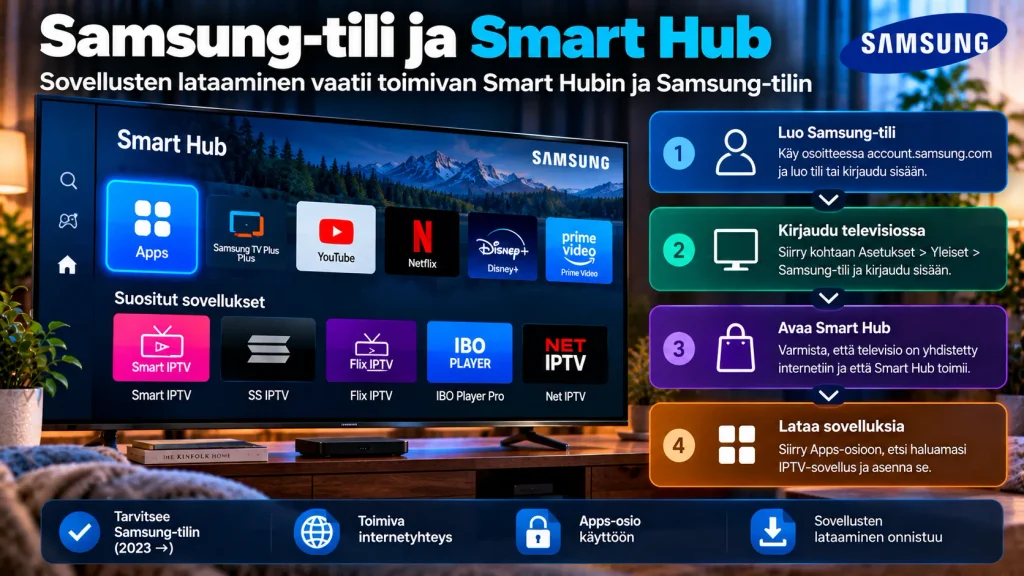 Samsung-tili ja Smart Hub – IPTV-sovellusten lataaminen Samsung TV:lle