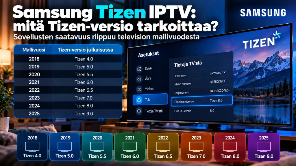 Samsung Tizen IPTV – Tizen-versio ja television mallivuosi 2018–2025