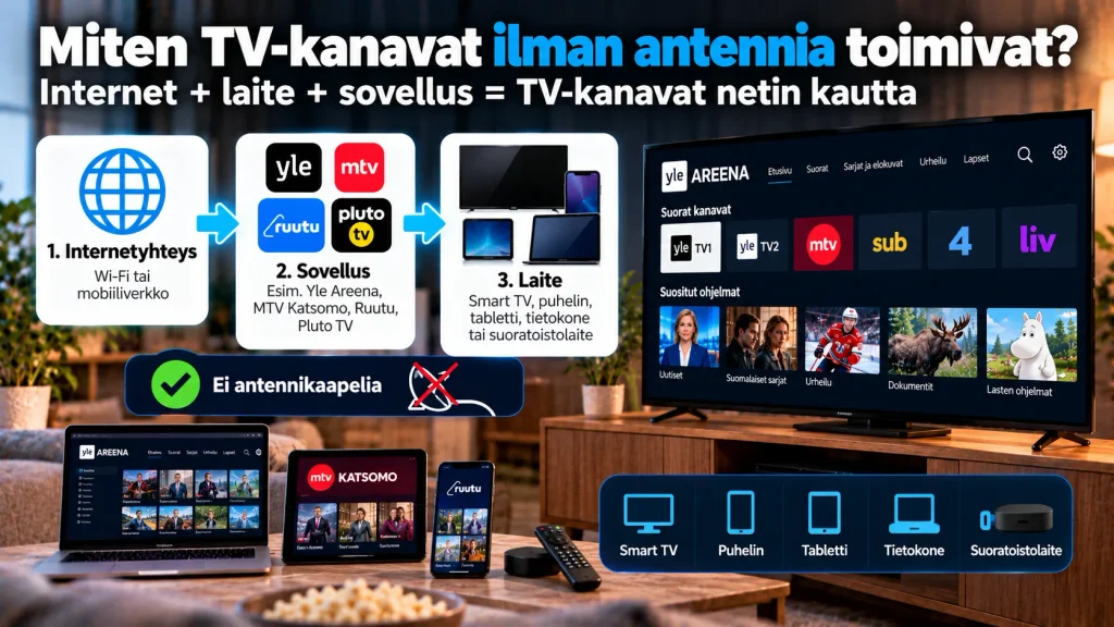 Miten TV-kanavat ilman antennia toimivat – internet, laite ja sovellus