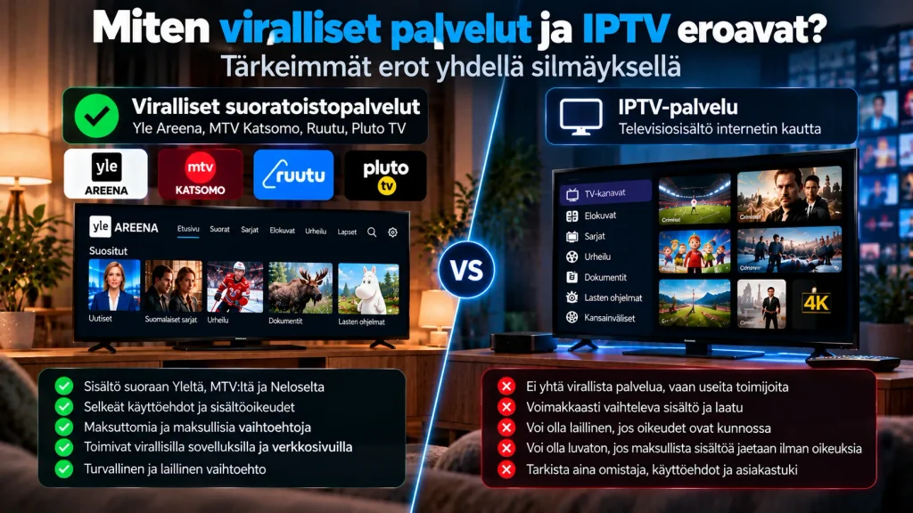 Viralliset suoratoistopalvelut ja IPTV – tärkeimmät erot Suomessa