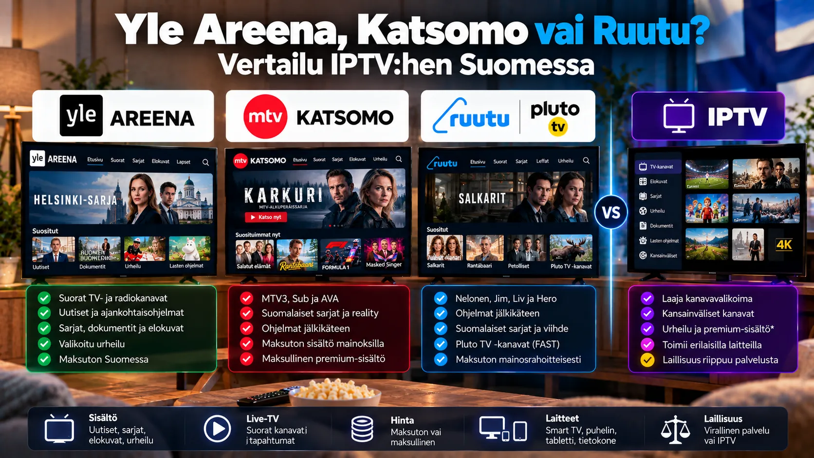 Yle Areena, Katsomo vai Ruutu? Vertailu IPTV:hen